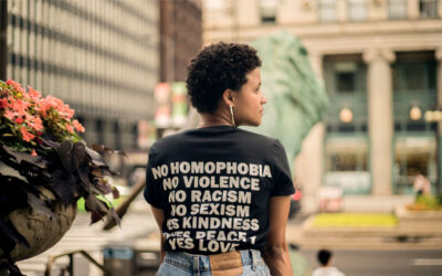 Woman wearing a t-shirt promoting equality