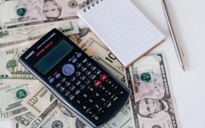Calculator, pens, pad and money
