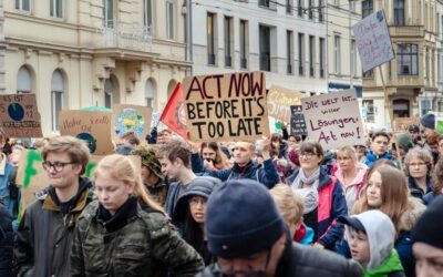Crowd of people striking