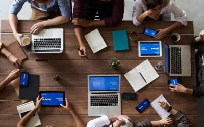 Plan view of team in a meeting