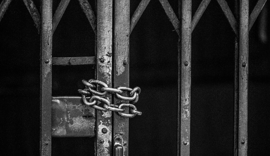 Bars locked shut with a chain