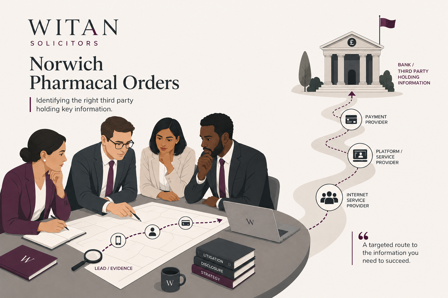 A Witan graphic showing the process of Norwich Pharmacal
