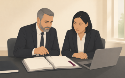A Witan graphic showing two business directors looking to challenge Director Disqualification