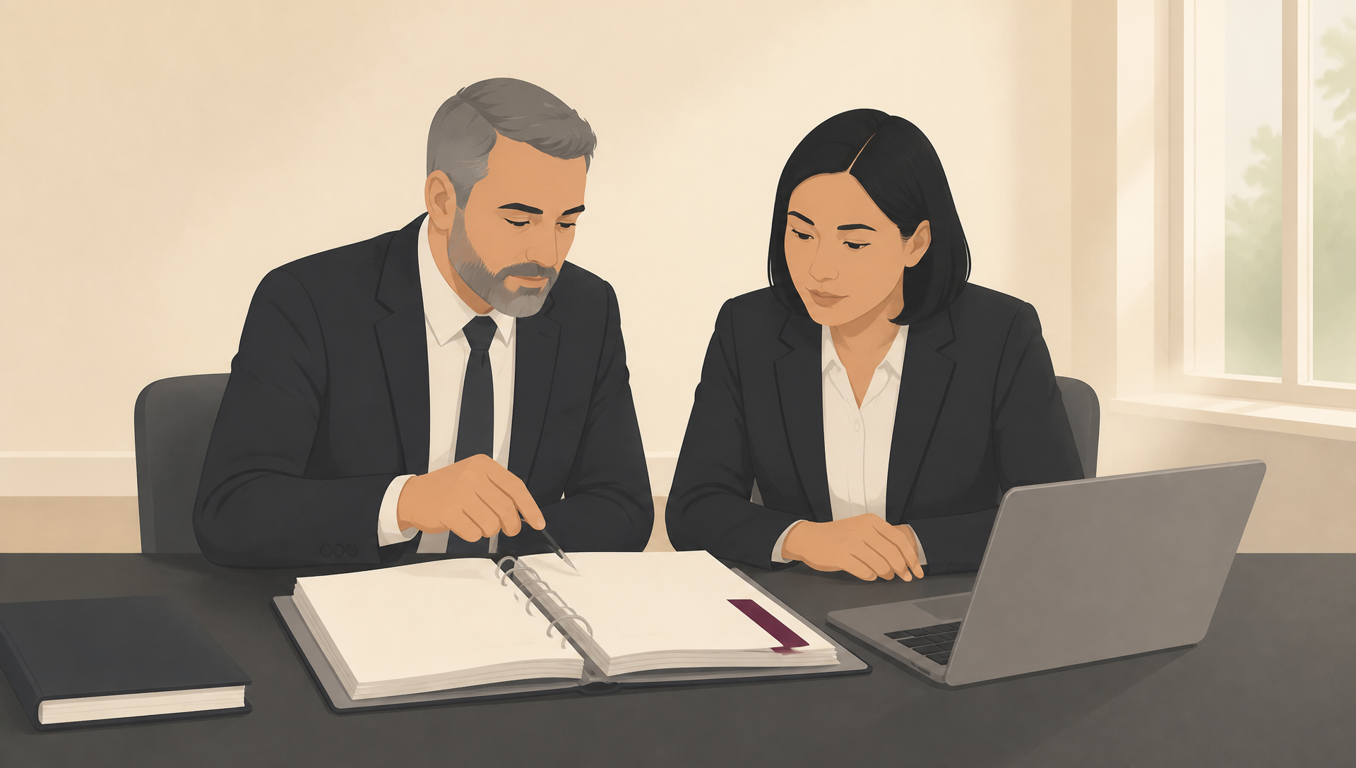 A Witan graphic showing two business directors looking to challenge Director Disqualification