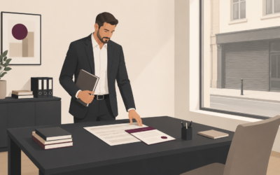 A Witan-branded graphic of Commercial Rent Arrears Recovery (CRAR) Guide, depicting a businessman reviewing documentation at a professional office