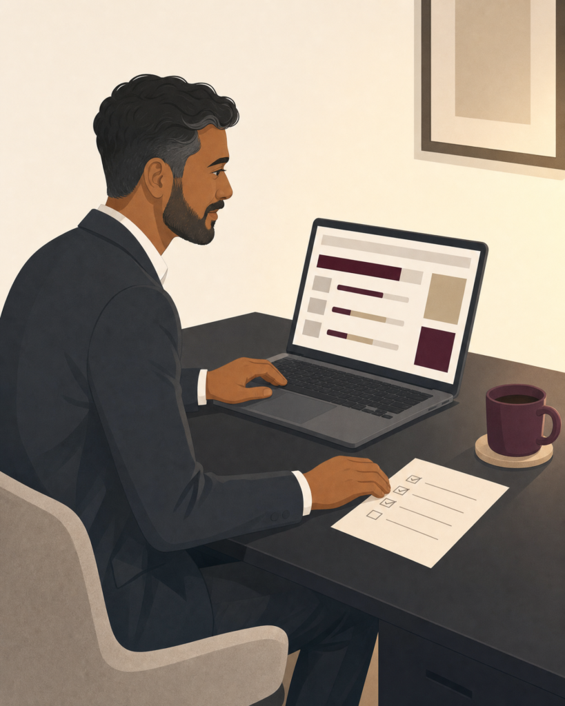 A Witan graphic of a businessman looking at Tools and Processes for understanding or helping with Legal Risk Management