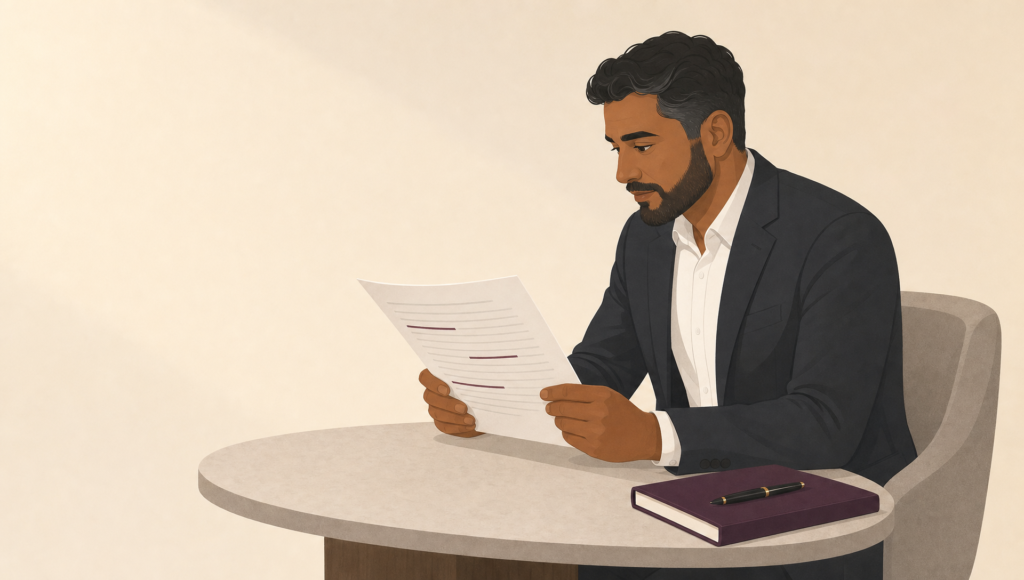 A Witan-branded graphic for Strike Out Applications, depicting a businessman reviewing the Strike Out Legal Grounds