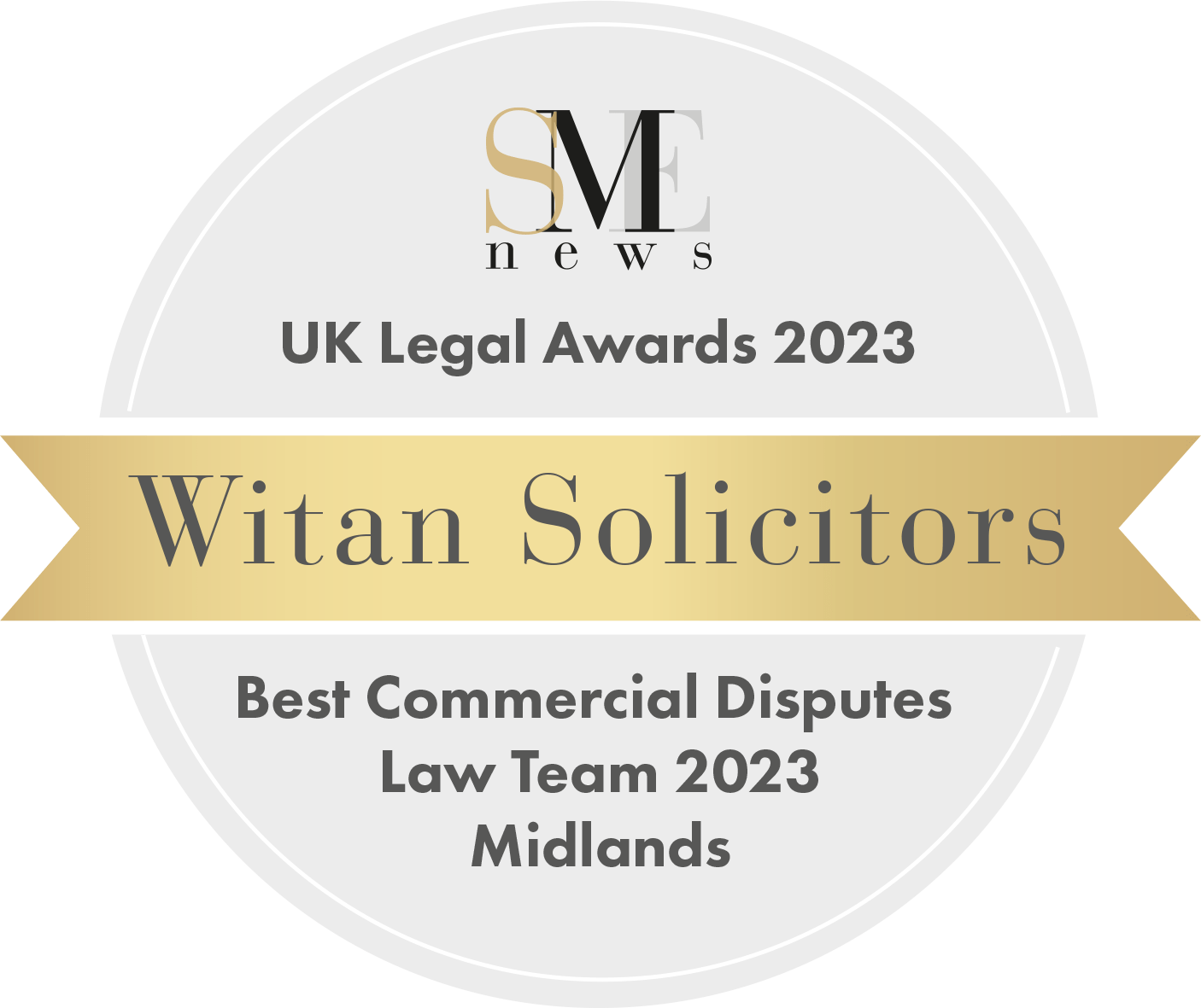 SME News UK Legal Awards 2023 — Witan Solicitors, Best Commercial Disputes Law Team 2023, Midlands