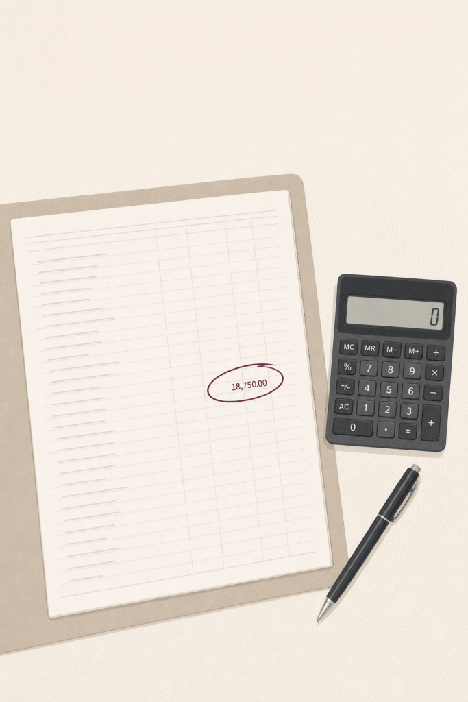  a spreadsheet document with a circled figure and a calculator
