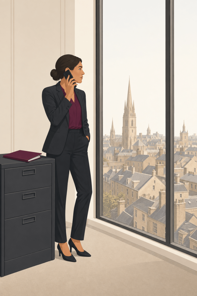 Creditor on the phone at an office window, deciding what to do after a SIP 16 connected party sale