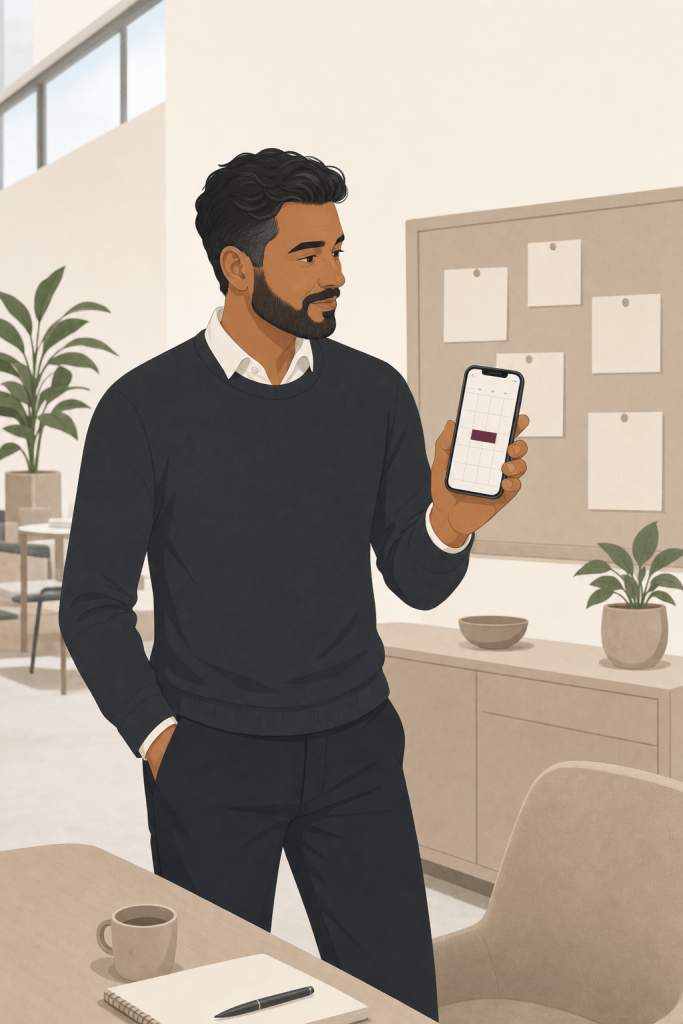 Man holding a phone showing a shift calendar, representing a zero-hours employment contract